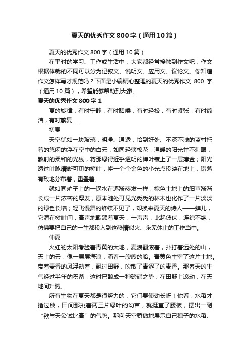夏天的优秀作文800字（通用10篇）