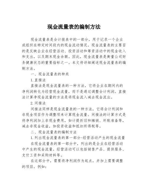 现金流量表的编制方法