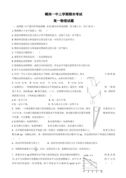 黑龙江省鹤岗高一上学期期末考试试卷_物理_有答案