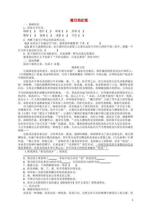 2015-2016八年级语文上册 20 落日的幻觉练习1 (新版)新人教版