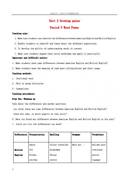 【英语周报】2015年高中英语 Unit2 Growing pains Word Power教案 牛
