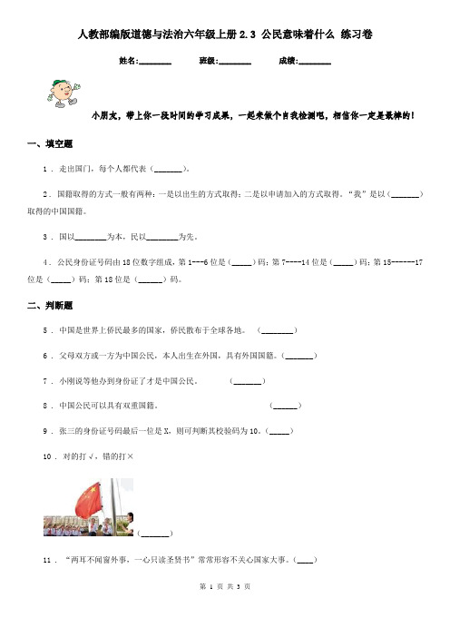人教部编版道德与法治六年级上册2.3 公民意味着什么 练习卷
