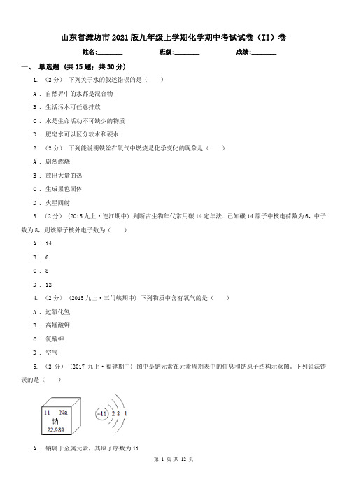 山东省潍坊市2021版九年级上学期化学期中考试试卷(II)卷