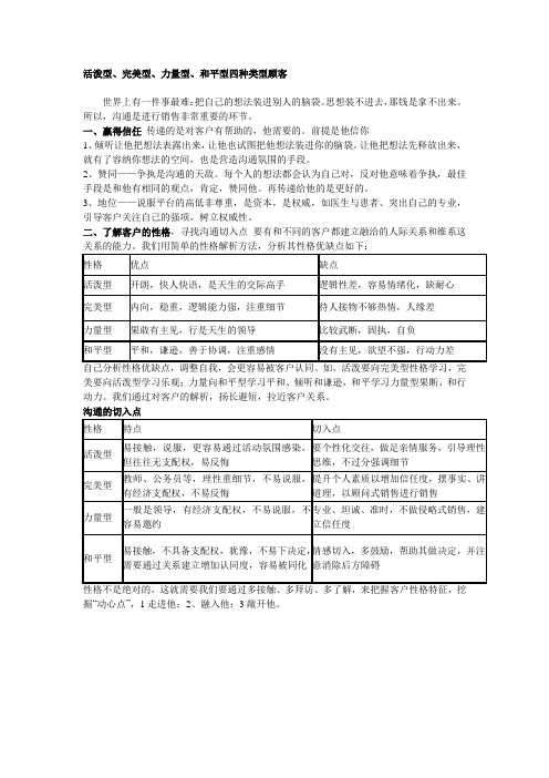 服务营销：活泼型、完美型、力量型、和平型四种类型顾客