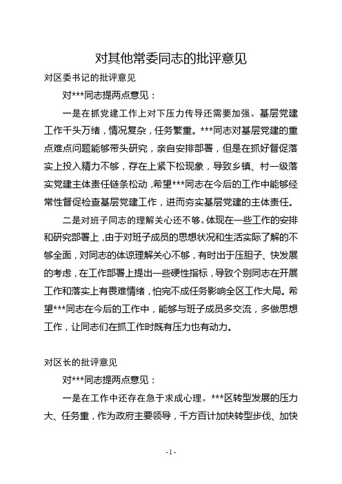 对其他常委同志的批评意见