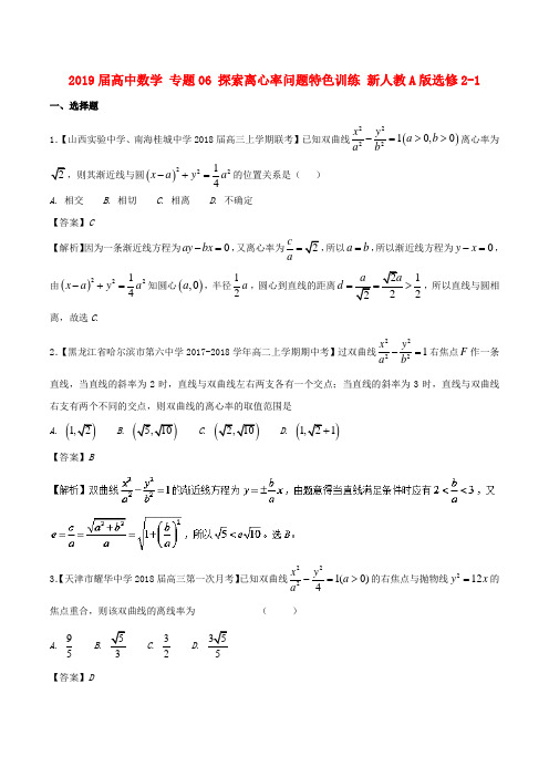 2019届高中数学 专题06 探索离心率问题特色训练 新人教A版选修2-1.doc