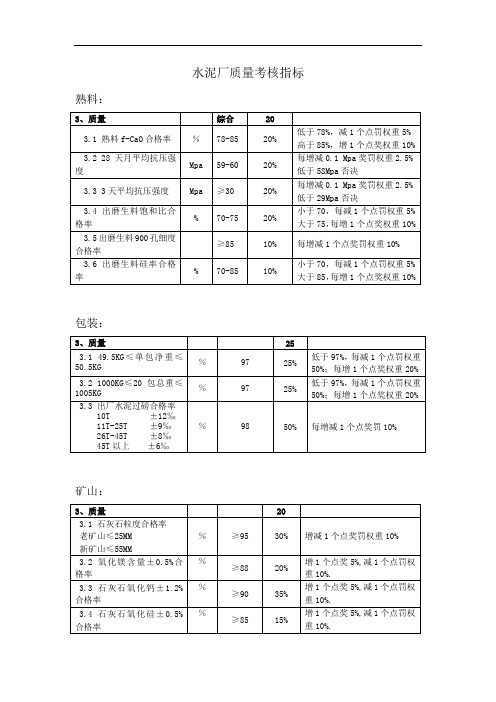 最新水泥厂质量考核指标复习过程