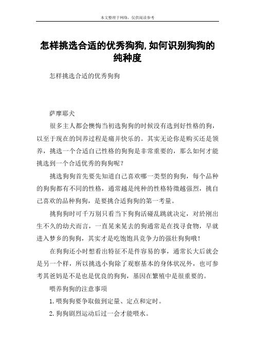 怎样挑选合适的优秀狗狗,如何识别狗狗的纯种度