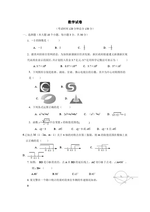 甘肃省白银市平川区第四中学2018届九年级中考模拟考试(二)数学试题(无答案)