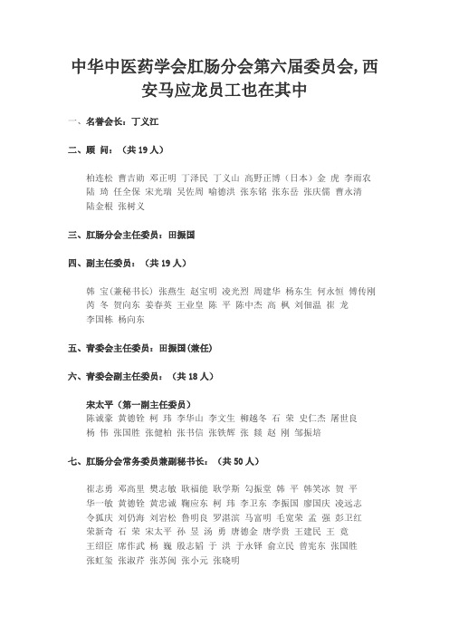 中华中医药学会肛肠分会第六届委员会,西安马应龙员工也在其中