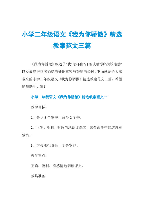 小学二年级语文《我为你骄傲》精选教案范文三篇