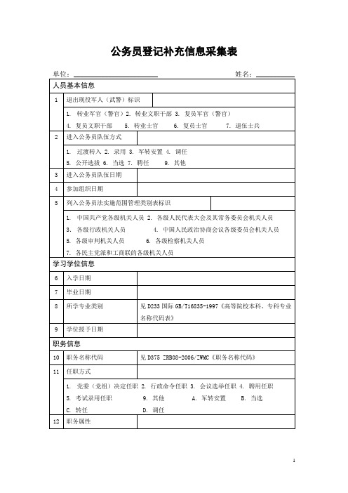 公务员登记补充信息采集表