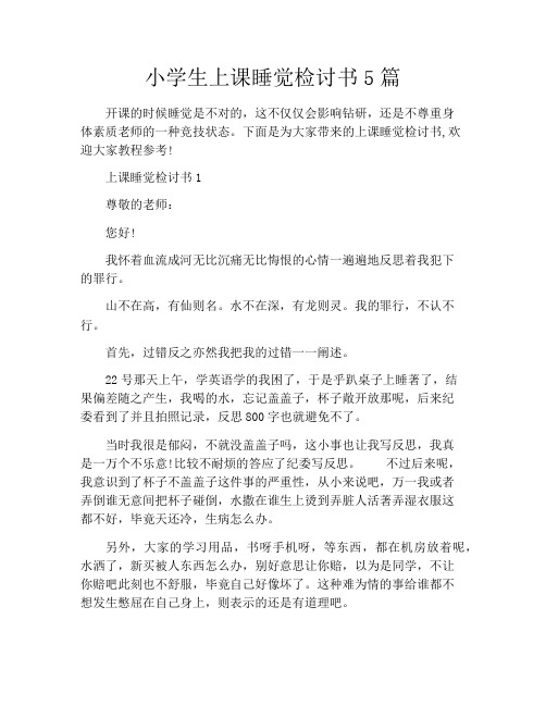 小学生上课睡觉检讨书5篇