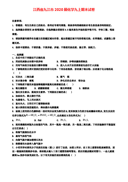 江西省九江市2020届化学九上期末试卷