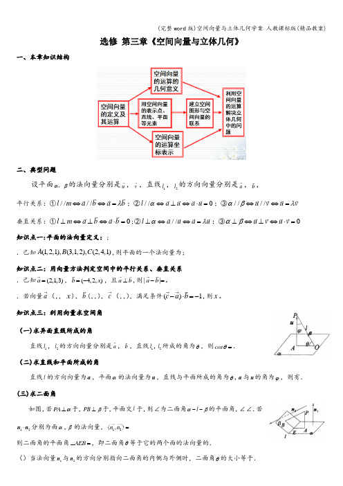 (完整word版)空间向量与立体几何学案 人教课标版(精品教案)