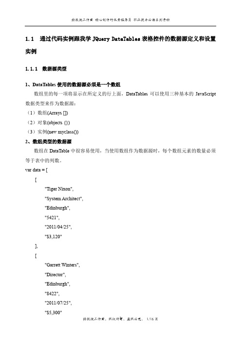 通过代码实例跟我学JQuery DataTables表格控件的数据源定义和设置实例
