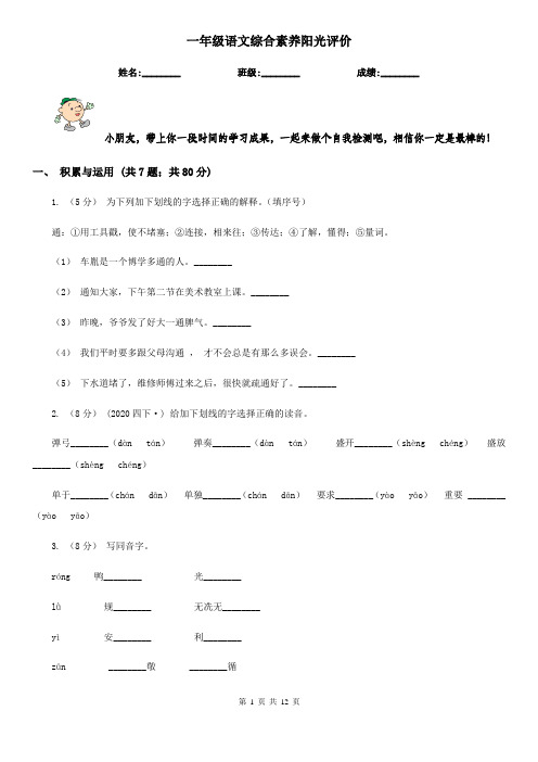 一年级语文综合素养阳光评价