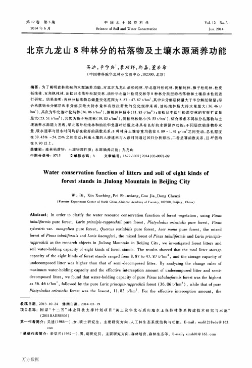 北京九龙山8种林分的枯落物及土壤水源涵养功能