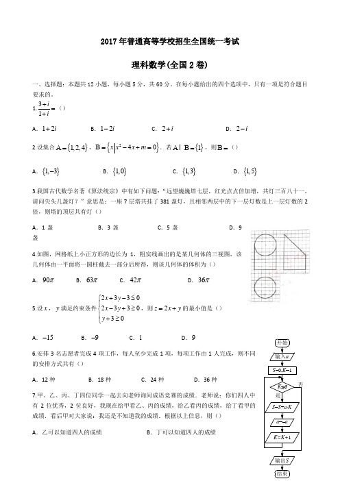 2017全国二卷理科数学高考真题及答案