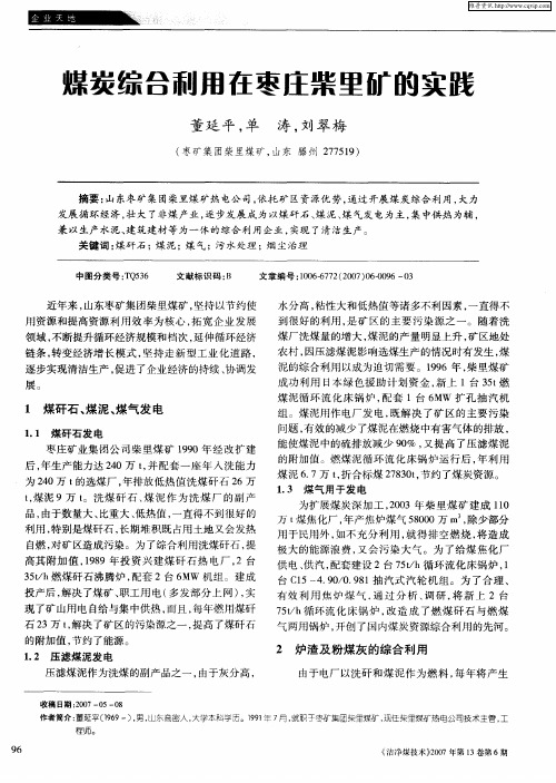 煤炭综合利用在枣庄柴里矿的实践