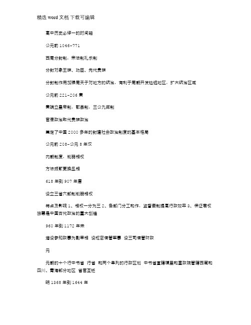 2021年高中历史必修一的时间轴详解