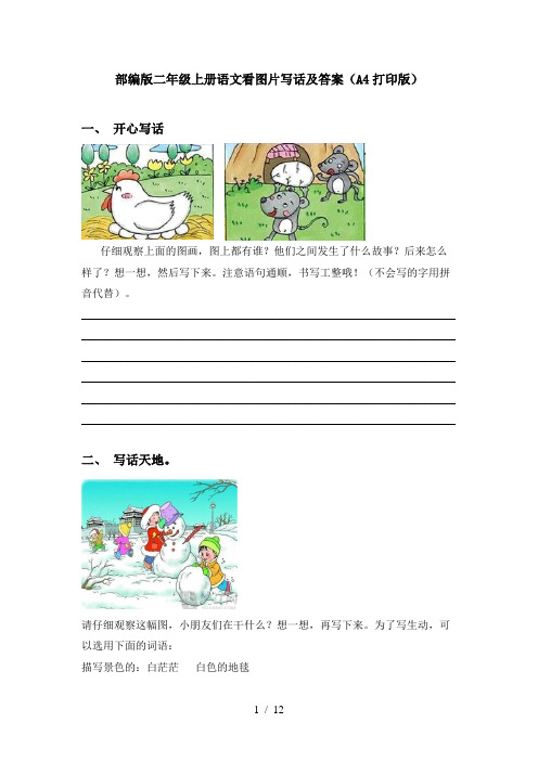 部编版二年级上册语文看图片写话及答案(A4打印版)