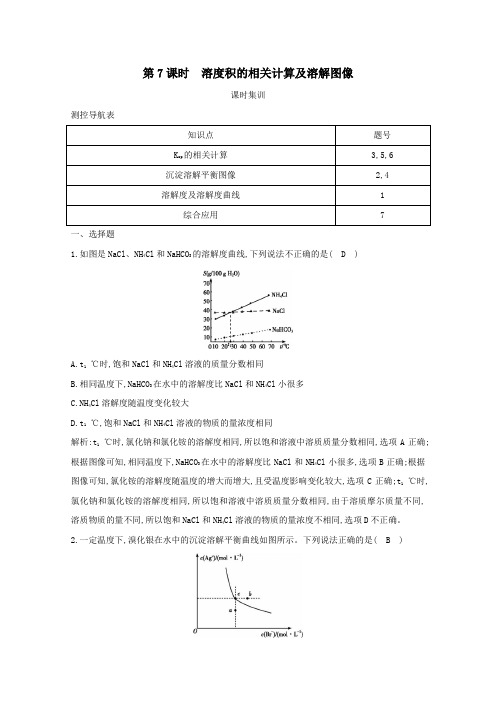 2021版高考化学一轮复习第八章物质在水溶液中的行为第7课时溶度积的相关计算及溶解图像课时集训(含解析)