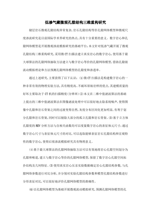 低渗气藏微观孔隙结构三维重构研究