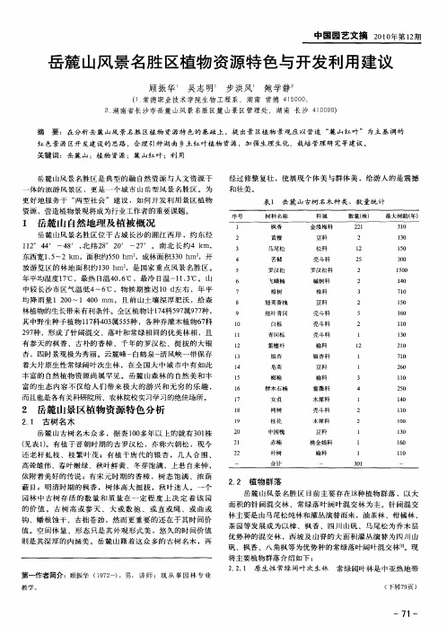 岳麓山风景名胜区植物资源特色与开发利用建议