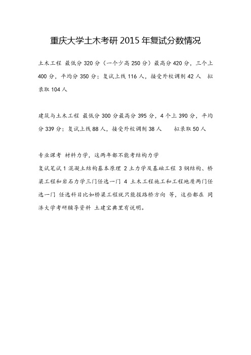 重庆大学土木考研2015复试分数情况