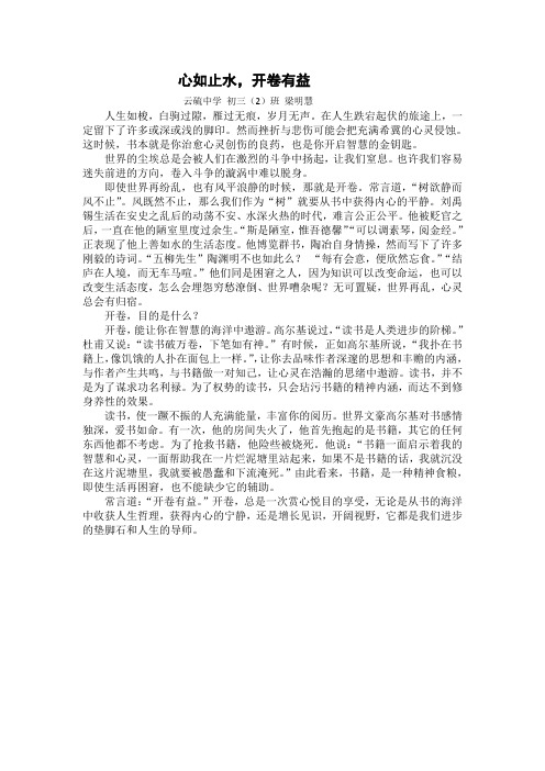 关于读书的议论文：心如止水,开卷有益(参赛作文)