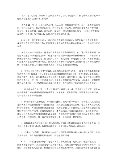 2019试用期工作总结4篇