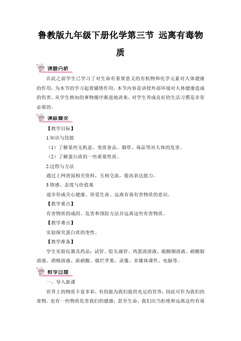 鲁教版九下化学第三节 远离有毒物质教案