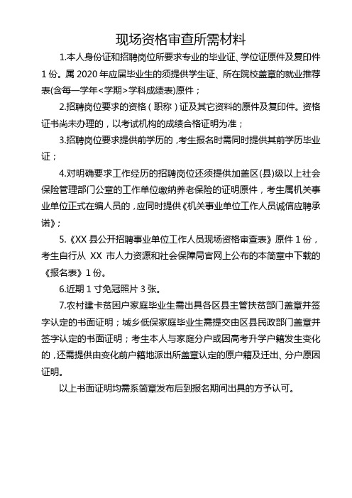 现场资格审查所需材料【模板】