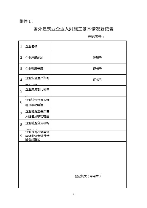 省外建筑业企业入湘施工基本情况登记表