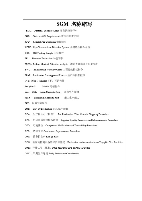 SGM通用公司常用名称术语缩写