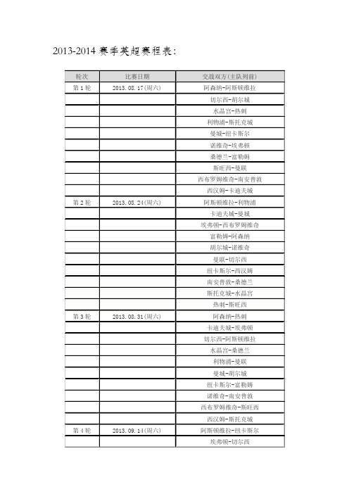 2013-2014赛季英超赛程表