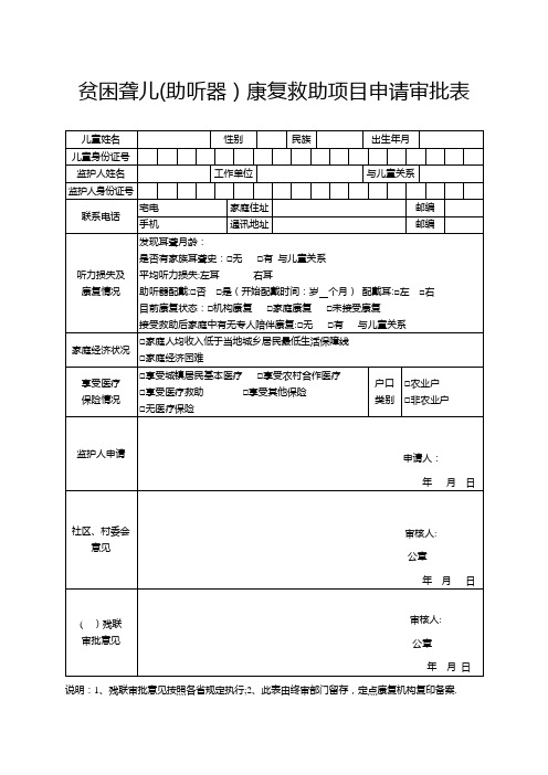 贫困聋儿助听器康复救助项目申请审批表.doc