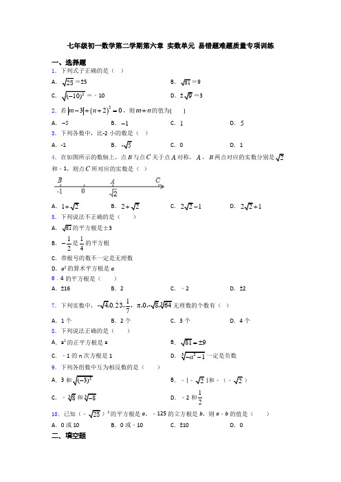 七年级初一数学第二学期第六章 实数单元 易错题难题质量专项训练