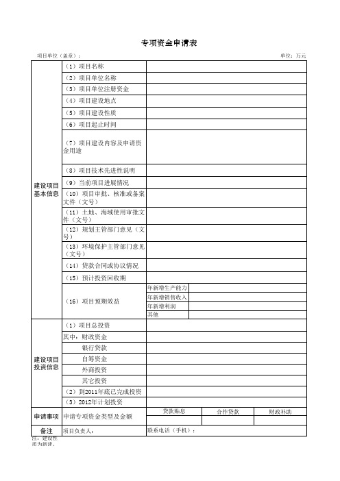 专项资金申请表