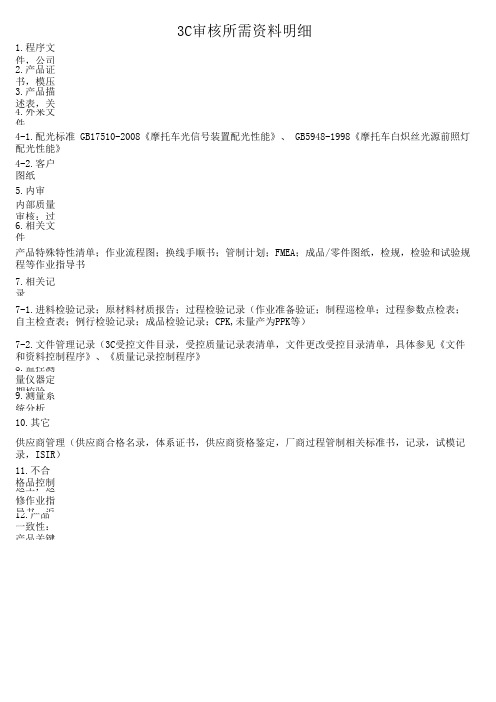 3C审核所需资料明细