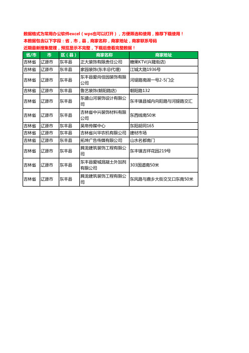 2020新版吉林省辽源市东丰县建材有限公司工商企业公司商家名录名单黄页联系电话号码地址大全12家