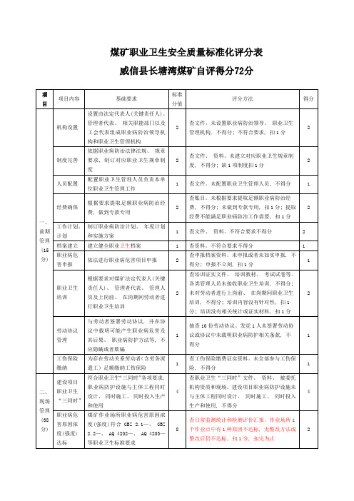 煤矿职业卫生安全质量标准化评分表