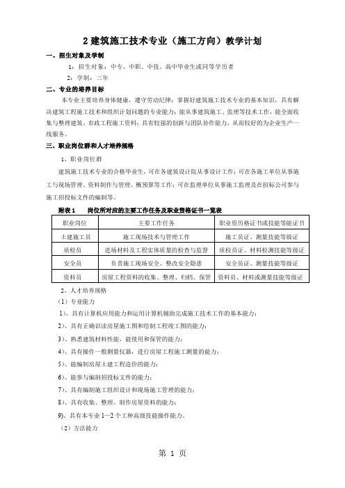 2建筑施工技术专业施工方向教学计划-5页精选文档