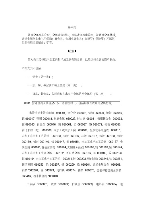 著名商标分类表第六类.