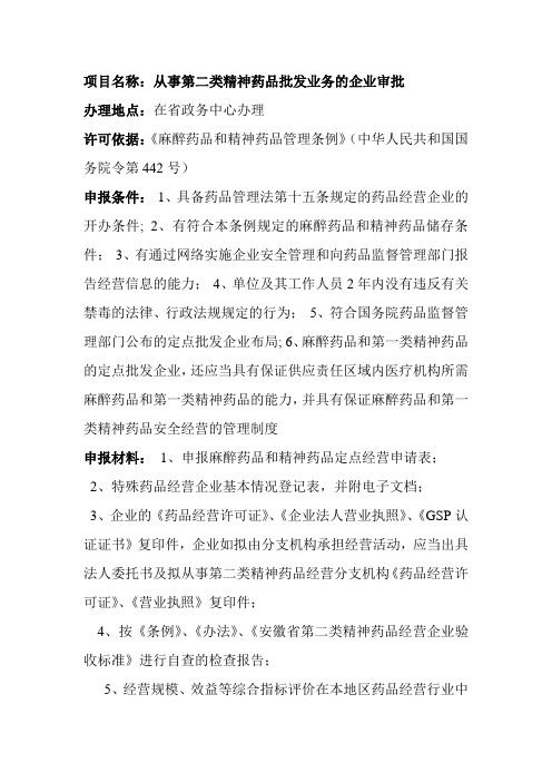 二类精神药品申办条件及程序