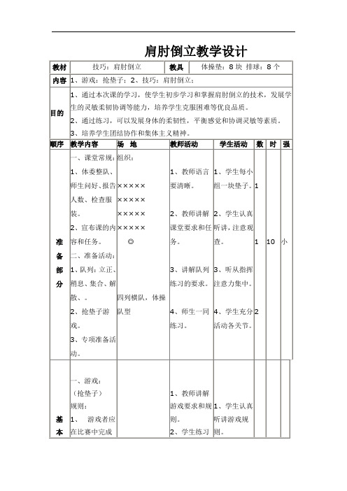 小学体育_肩肘倒立教学设计学情分析教材分析课后反思