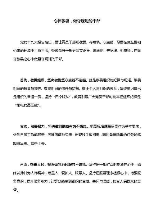 【心得体会】心怀敬畏,做守规矩的干部