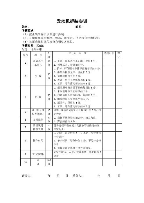 发动机拆装评分表