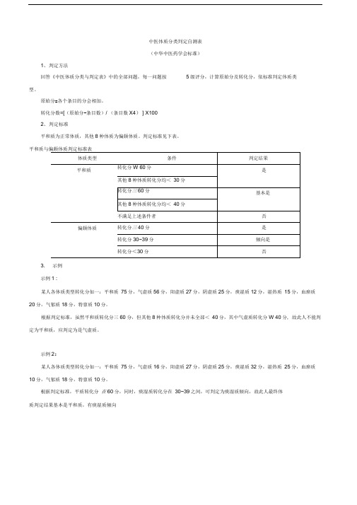 中医体质分类判定自测表